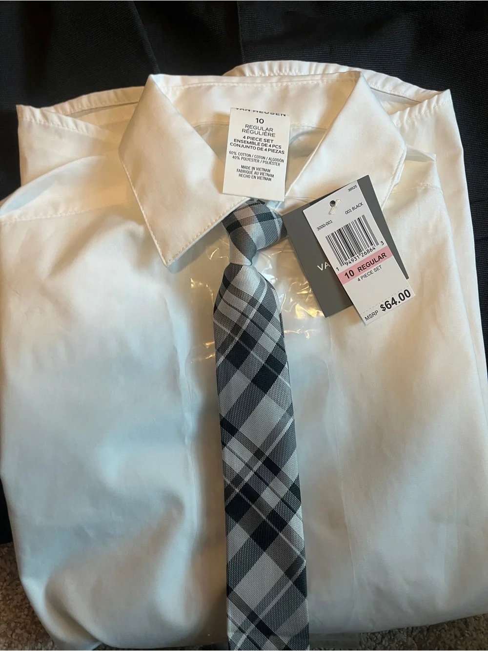 Van Heusen 4-piece Formal Suit Set Vest Pants Collared Dress Shirt & Tie. 10R